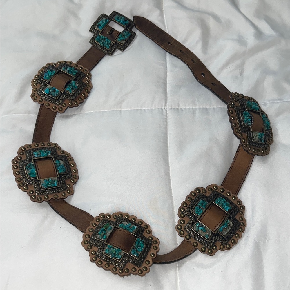 Roper Turquoise and Brown Concho Belt
